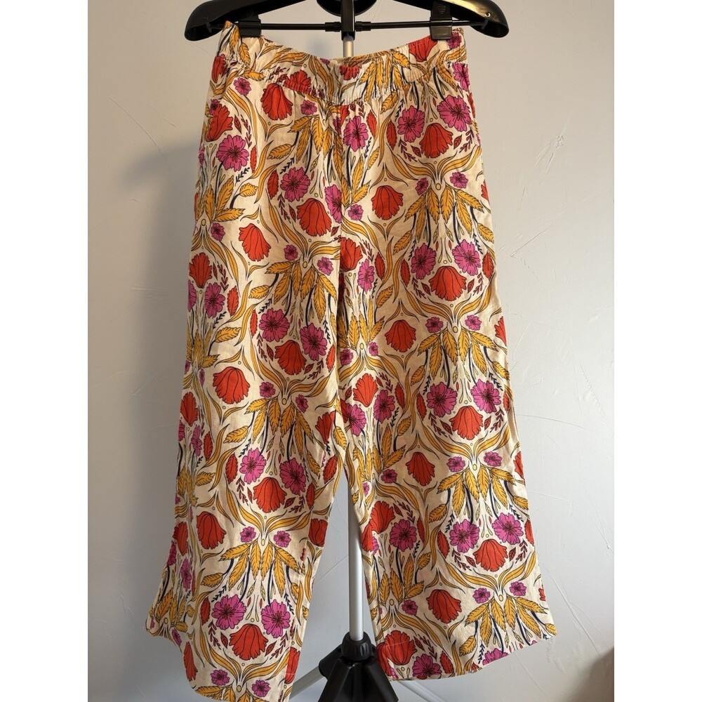 Rachel Zoe 100% Linen Wide Leg Crop Pants Size Medium Pull On Floral